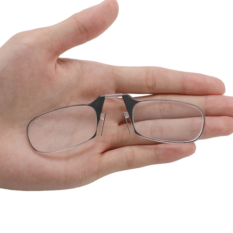 Portable legless nasal reading glasses for both men and women can be attached to the case of mobile phone glasses