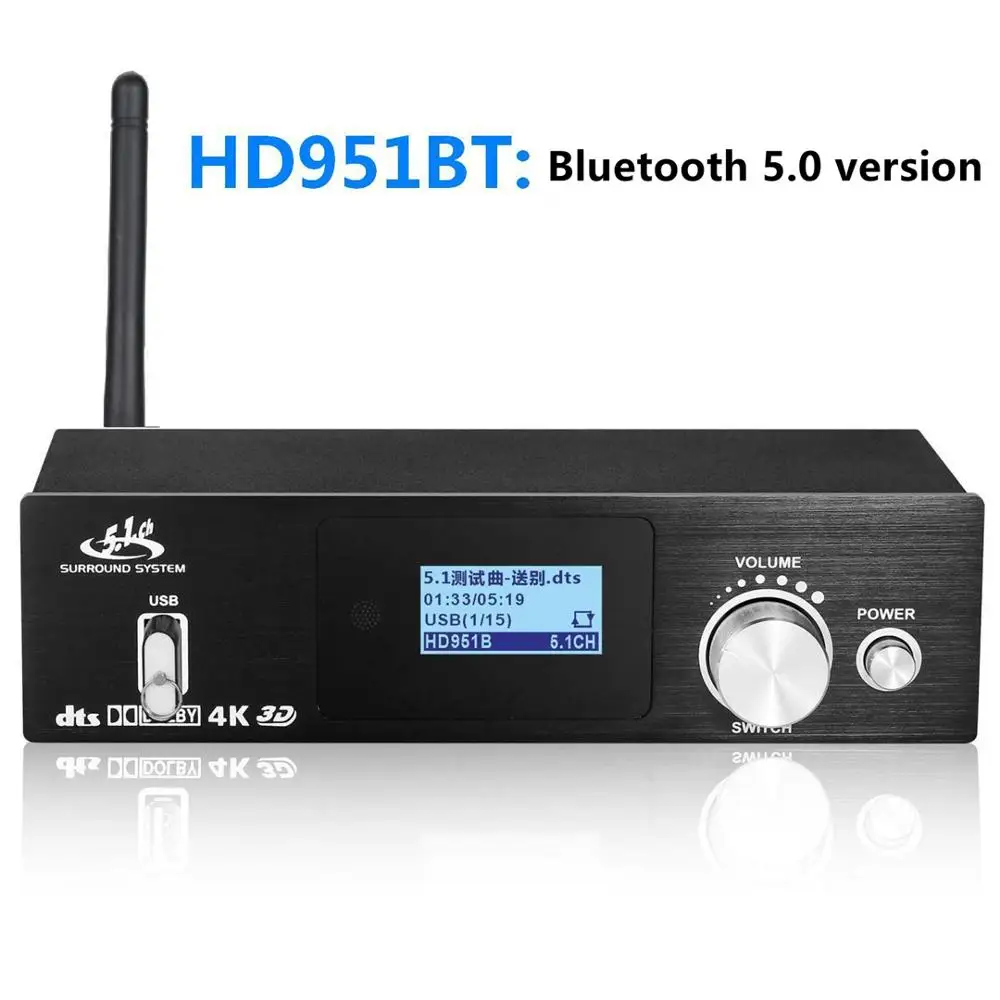 Bluetooth 5.0 DTS/AC3 5.1 lossless music playback Digital Audio Decoder HDMI USB Optical Coxial DAC 6 Channel Audio output HD951