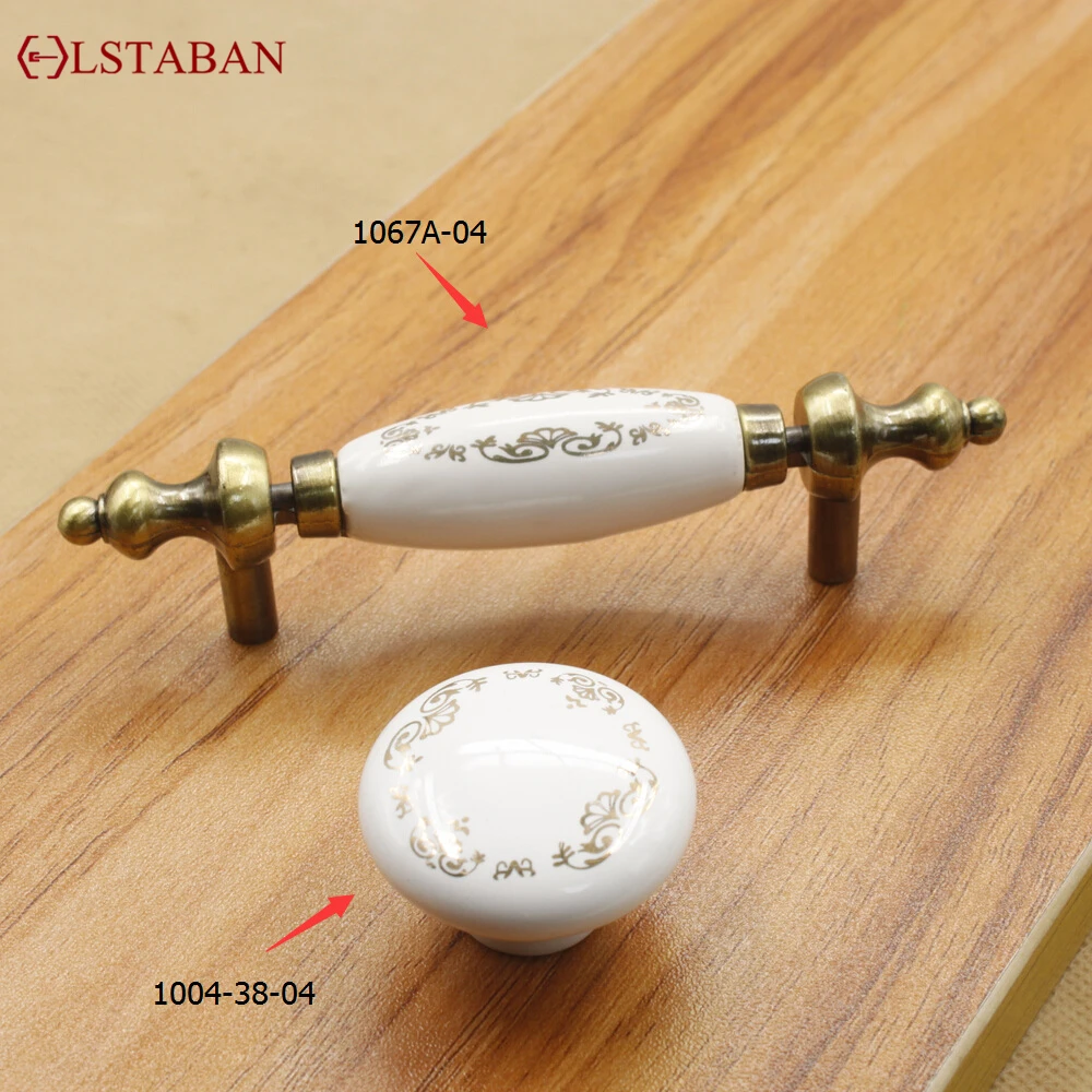 LSTABAN European Style Pastoral Applique Zinc Alloy Ceramic Knob Cabinet Drawer Furniture Wardrobe Shoe Door Antique Handle