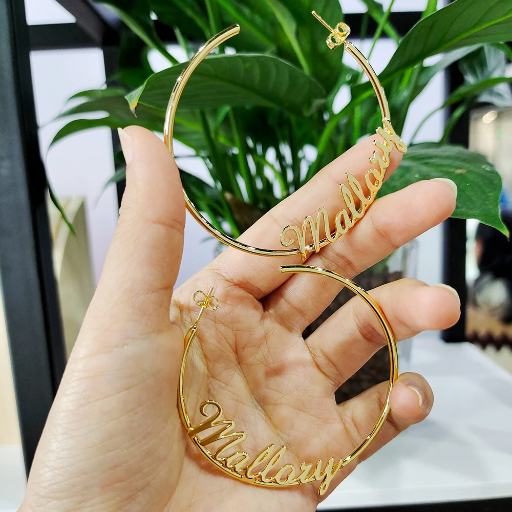 20mm-100mm Personality Earrings With Statement Words Custom Hoop Earring Customize Name Earrings Twist hoop earring Hiphop Sexy