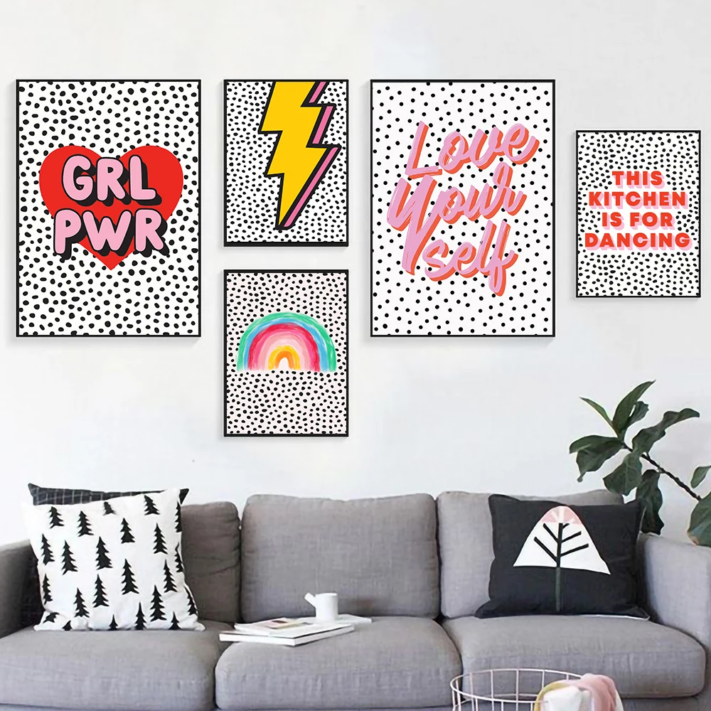 

Lightning Bolt Love Yourself Colourful Quote Canvas Painting Nordic Poster Print Wall Art Pictures for Living Room Decor Cuadros