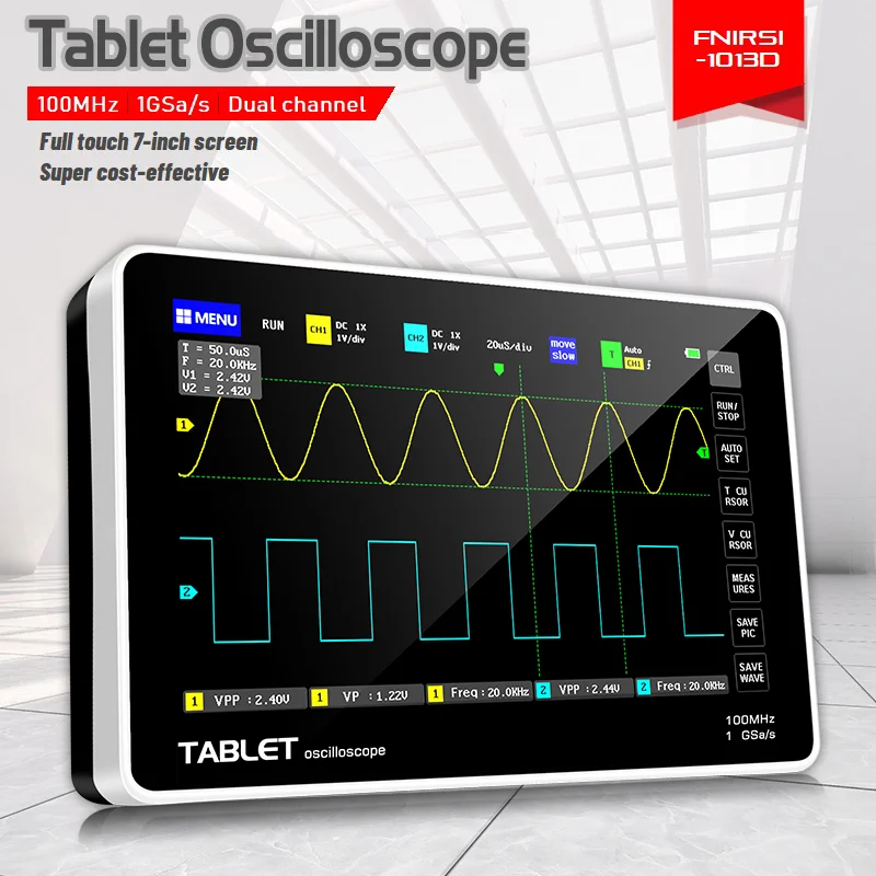 New Upgrade 1013D Digital Oscilloscope 2 Channels 100MHz Bandwidth 1GSa/s Sampling Rate USB With Color TFT LCD Touching Screen