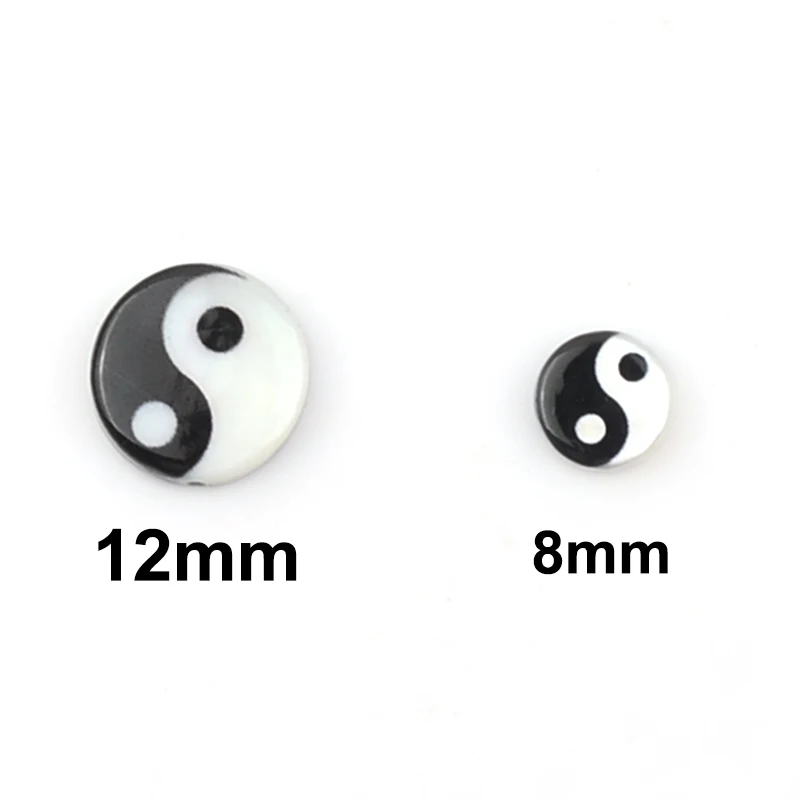 8/12mm Tai Chi Bagua Shell Beads Charm Pendant Black White Round Gossip Yin Yang Beads For Jewelry Making DIY Hairpin Gift