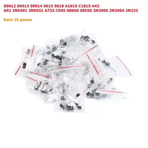 180PCS S9012 S9013 S9014 9015 9018 A1015 C1815 A42 A92 2N5401 2N5551 A733 C945 S8050 S8550 2N3906 2N3904 Transistor Assorted Kit
