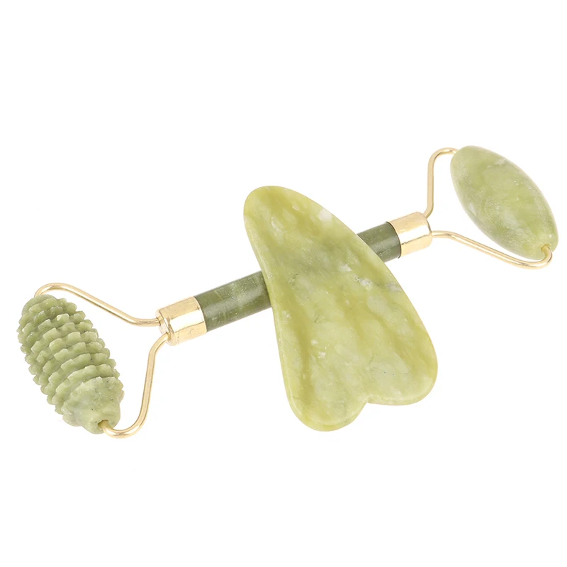 2PCS/Set Natural Jade Roller Facial Massager Stone Face Roller Guasha Massage Board Guasha Tool Jade Roller Guasha Massage Board