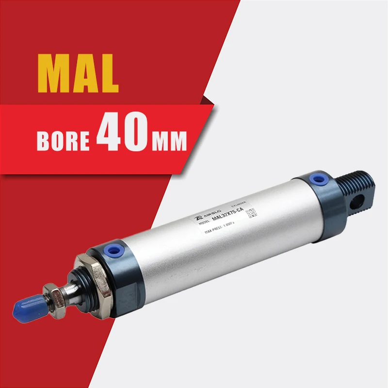 Airtac Type Cylinder MAL Series Aluminum Alloy Mini Cylinder MAL40x25 40x50 40x100 40x150 40x200 40x250 40x300 40x400