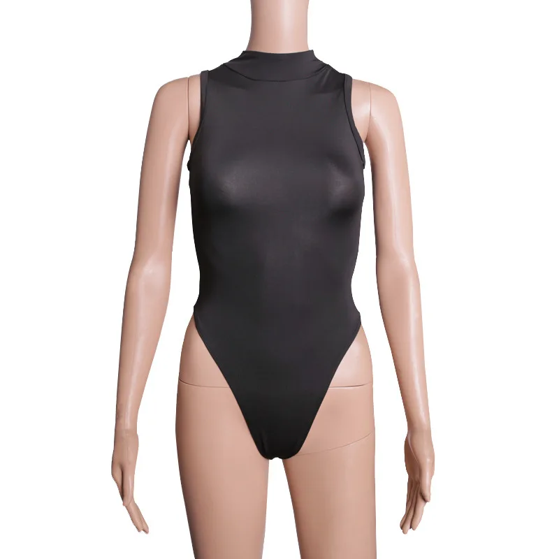 Sleeveless Narrow Shoulder Swimsuit For Women, Small High Neck, Tight T Crotch Bikini, High-Slit Sukumizu, Body Shaping Swiming