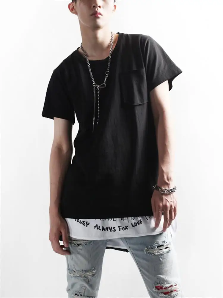 Men's Short Sleeve T Shirt Summer New Personality Asymmetric Design Hair Stylist Casual Loose Large Size T Shirt