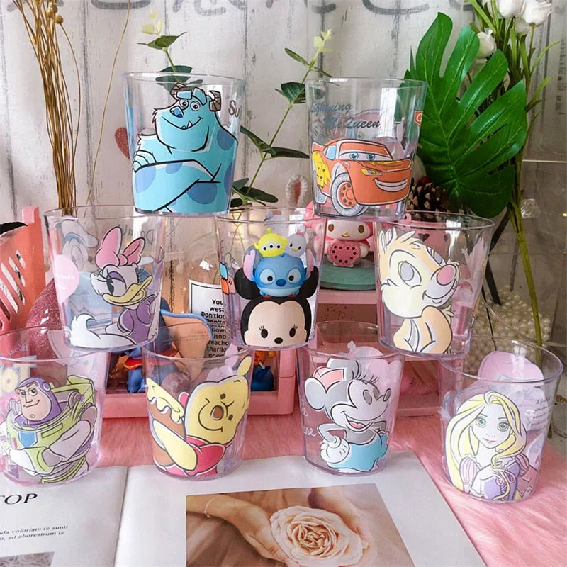 Cute Cup Cartoon Mickey Print Pattern Transparent Plastic Disney Cup Juice Drink Cup Mouthwash Brush Tooth Cup Couple Cup