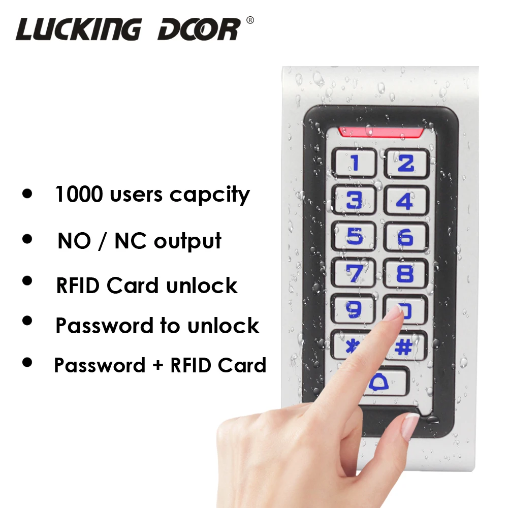 Backlight RFID Standalone Door Access Control Reader Keypad 1000 Users 125KHz 13.56MHZ Card door opener IP65 Waterproof with WG