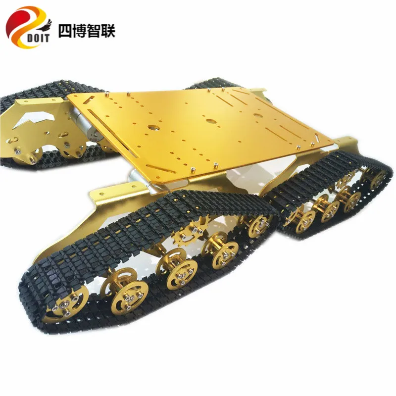 SZDOIT 4WD Metal Large Tracked Tank Chassis Kit Shock Absorbing Crawler Robot High Torque Motor Heavy Load DIY 4-Drive Platform