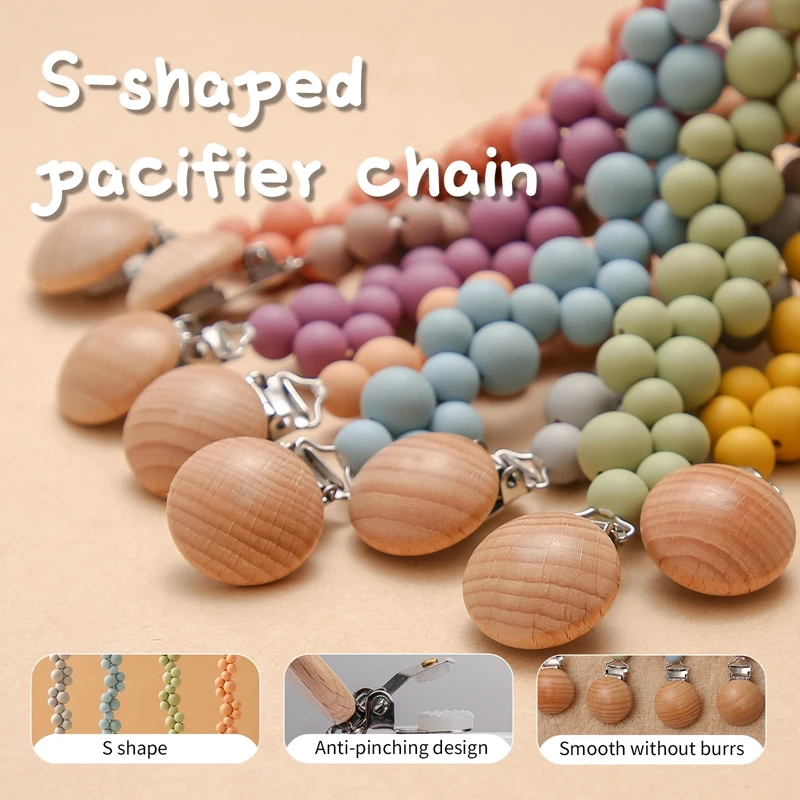 Let's Make 1Pcs Baby Pacifier Chain Food Grade Silicone Newborn Safety Teether Chews Beech Pacifier Clip Baby Stroller Pendant