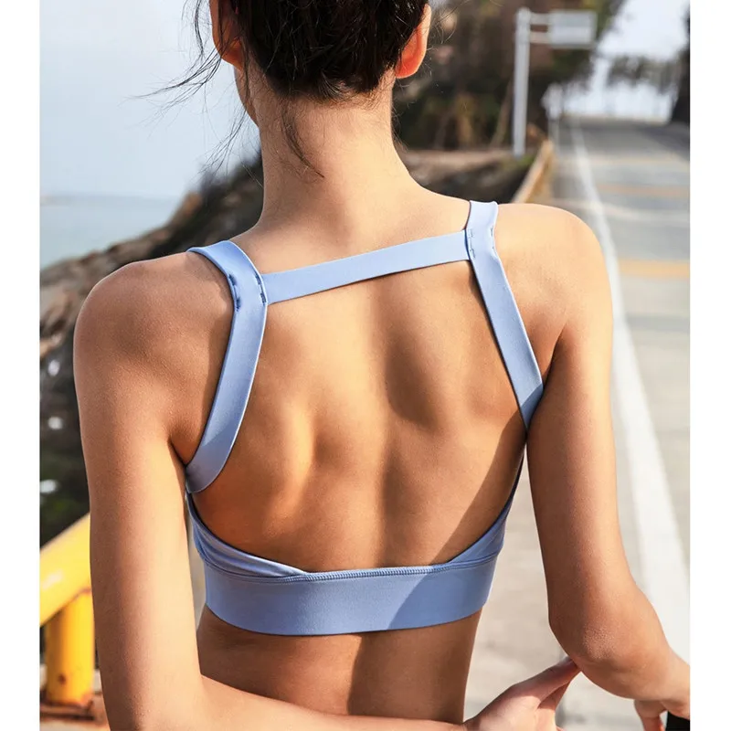 Sexy Backless Women Fitness Yoga Bra Square Collar Running Lady Sportswear Sports Top Wide shoulder strap Gym Training Underwear