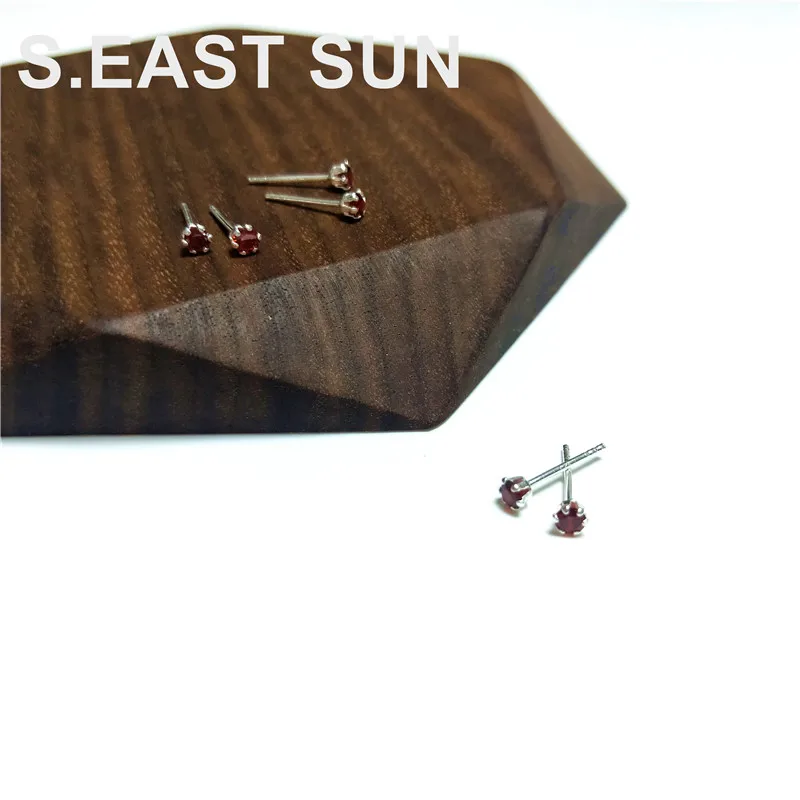 S.EAST SUN Korean fashion 925 Sterling Silver Round Ruby earrings are suitable for women's jewelry, party gift jewelry