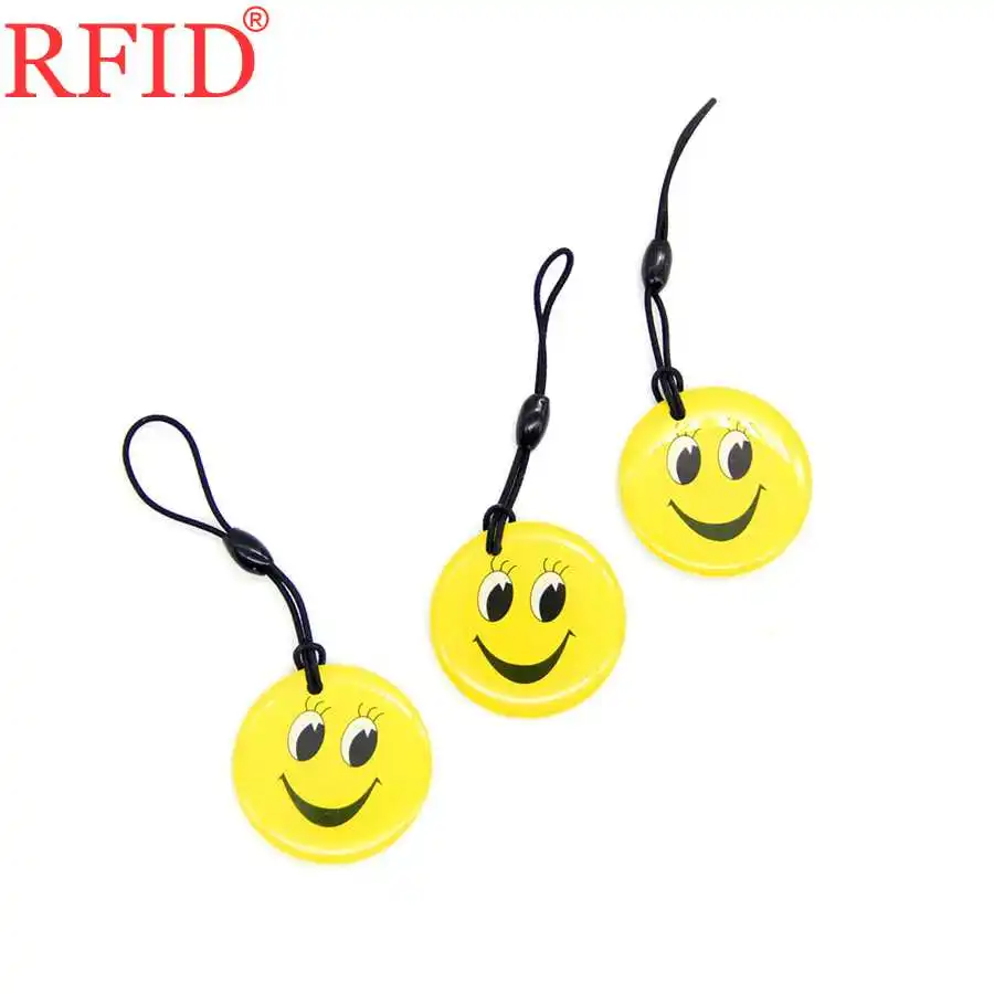UID S50 1K 13.56Mhz Changeable Rewritable NFC Card Token Tag RFID Key Card Dropping Glue Smiling Face Keyfobs Keychain Token Tag