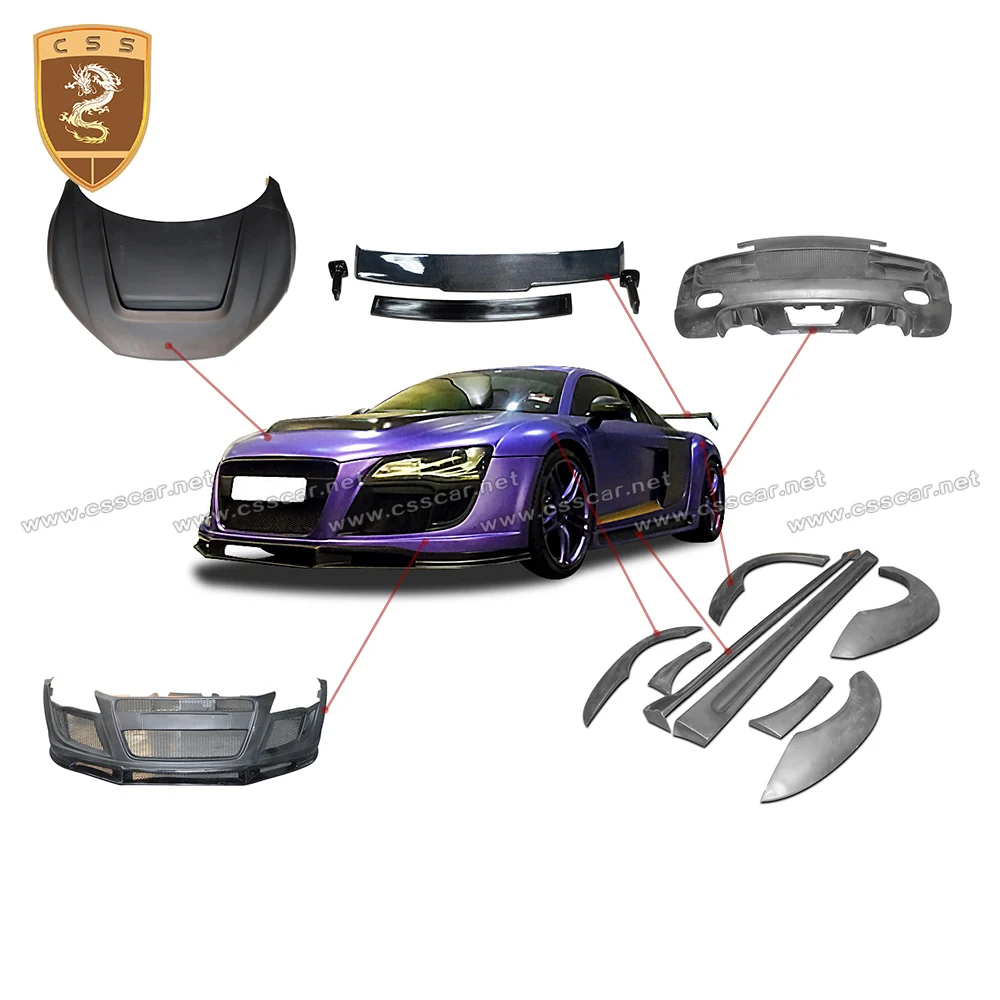 CSSCAR Fit for Audi R8 Modified PPI Style Body kit Real Carbon Fiber Hood cover front real bumper lip wheel eyebrow rear wings