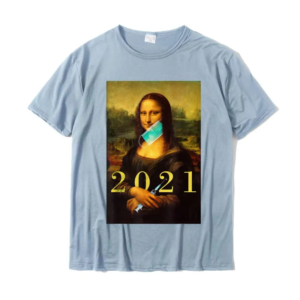 Mona Lisa With Face Mask Vaccination 2021 Funny Art T-Shirt Camisas Hombre Tops Shirt Fashion Cotton Men's Top T-Shirts Gift