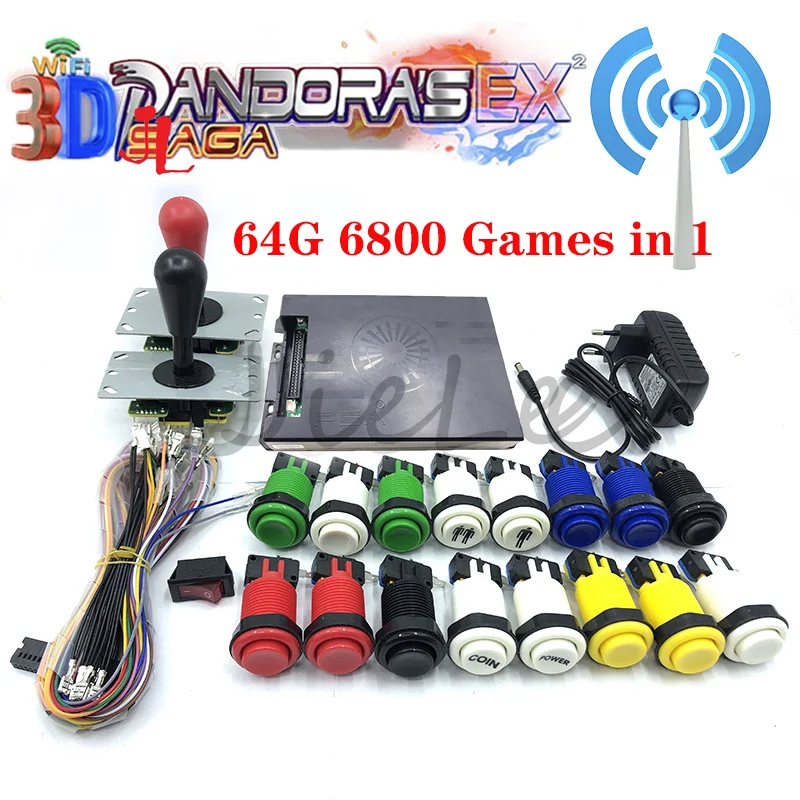 

3D Pandora Saga EX Box 6800 in 1 Wifi DIY Kit 2 Playes Arcade Game Cabinet 8 Way Joystick Switch Type Push Button With Tutorial