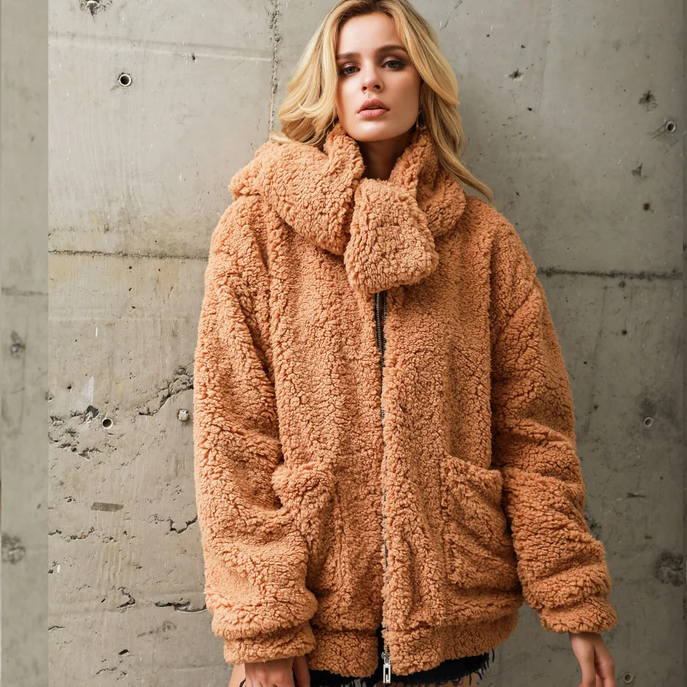 Imitation Fur Coat for Women, Long Sleeve, Imitation Fur, Grass Collar, Plush, Loose, Casual Fashion, Plus Size, Autumn, Winter,