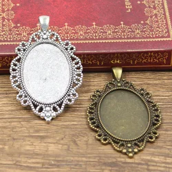 2pcs Fit 35x25mm Oval Glass Cabochon Base Setting Hot Antique Bronze Silver Color Color Pendant Tray For Jewelry DIY Making
