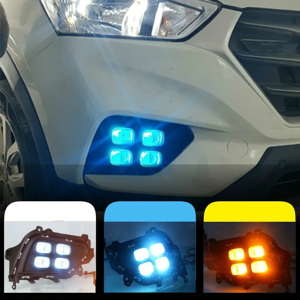 1 Pair DRL LED Daytime Running Light fog lamp DRL with yellow turning signal lamp For Hyundai Creta IX25 2017 2018 2019 2020