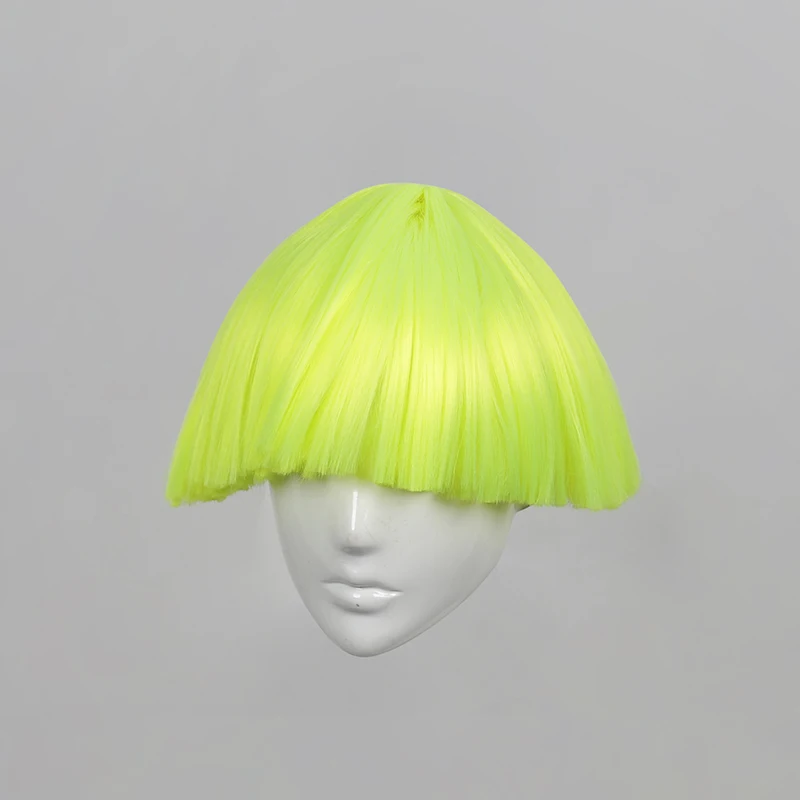 Nightclub Bar DJ Stage Rave Clothes Yellow Wig Broom Short Hair Mushroom Head Wig Cosplay Party Accessories Gogos Costume BL5411