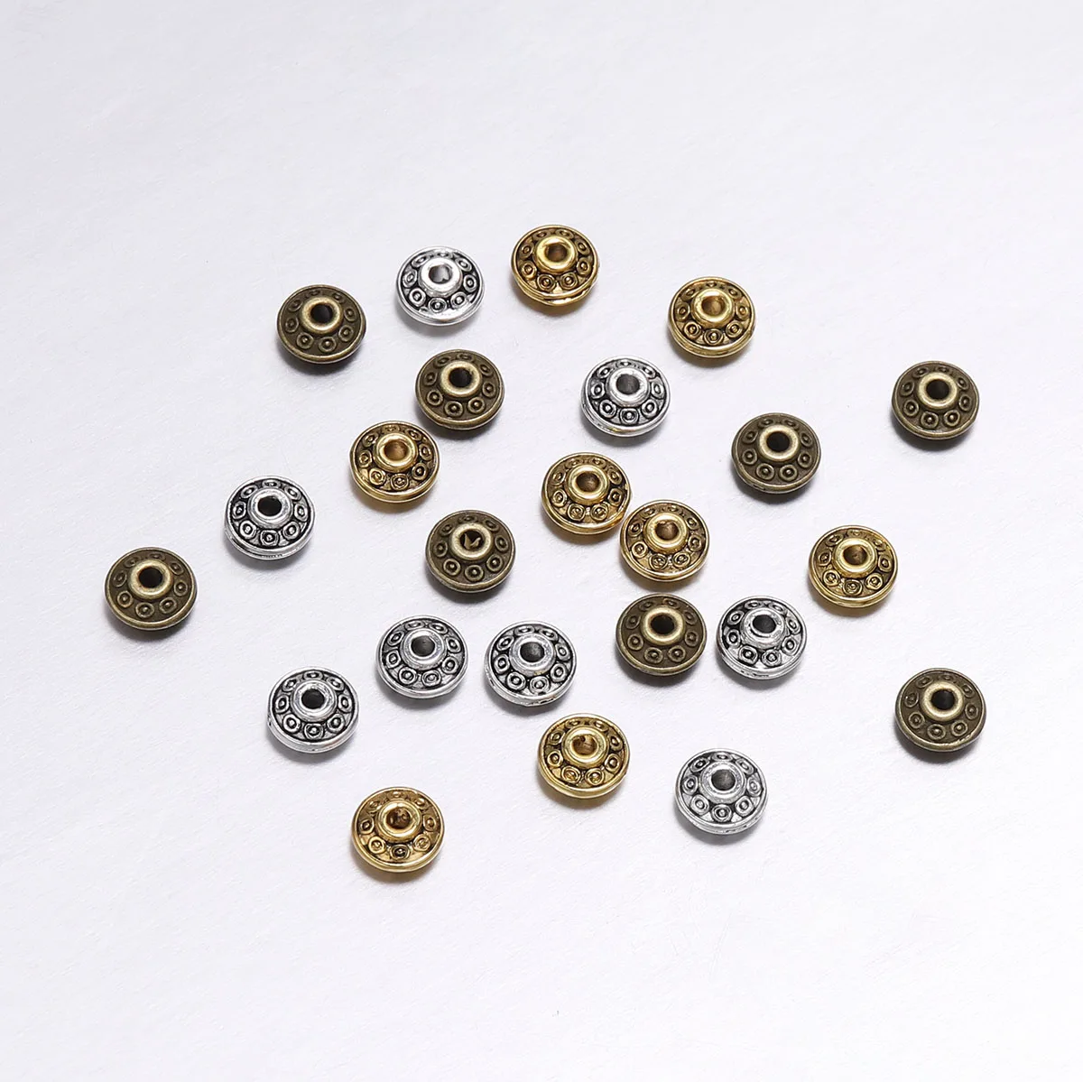 50Pcs/Bag 6mm Antique Gold Color/Bronze Mix Plated Spacer Bead Cone Pattern Metal Loose Beads for Jewelry Making DIY Bracelet