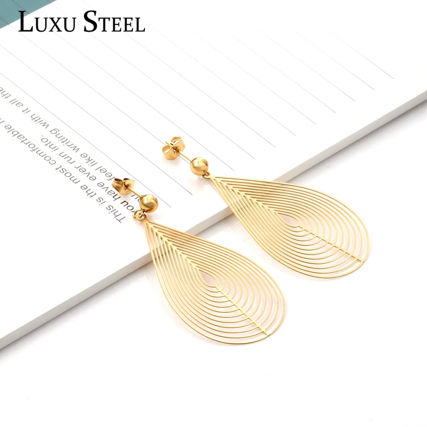 LUXUSTEEL pendientes 2020 New Drop Water Dangles Earrings piercing Stainless Steel Long Earrings Jewelry Party Collier Friend