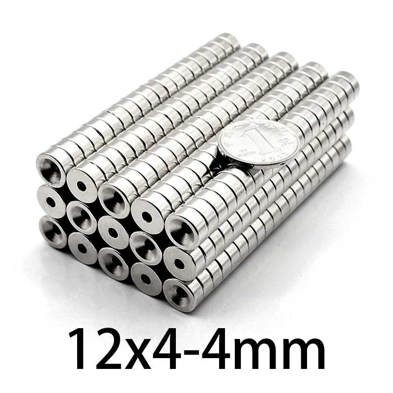 10-200pcs N35 12x4-4mm Neodymium magnetic perforated circular rare earth Magnet NdFeB super Powerful ring hole Magnets 12*4-4mm