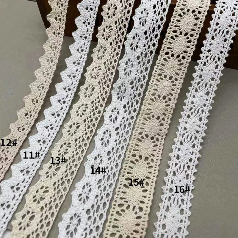 (5Meters/roll) White Beige Cotton Embroidered Lace Net Ribbons Fabric Trim DIY Sewing Handmade Craft Materials