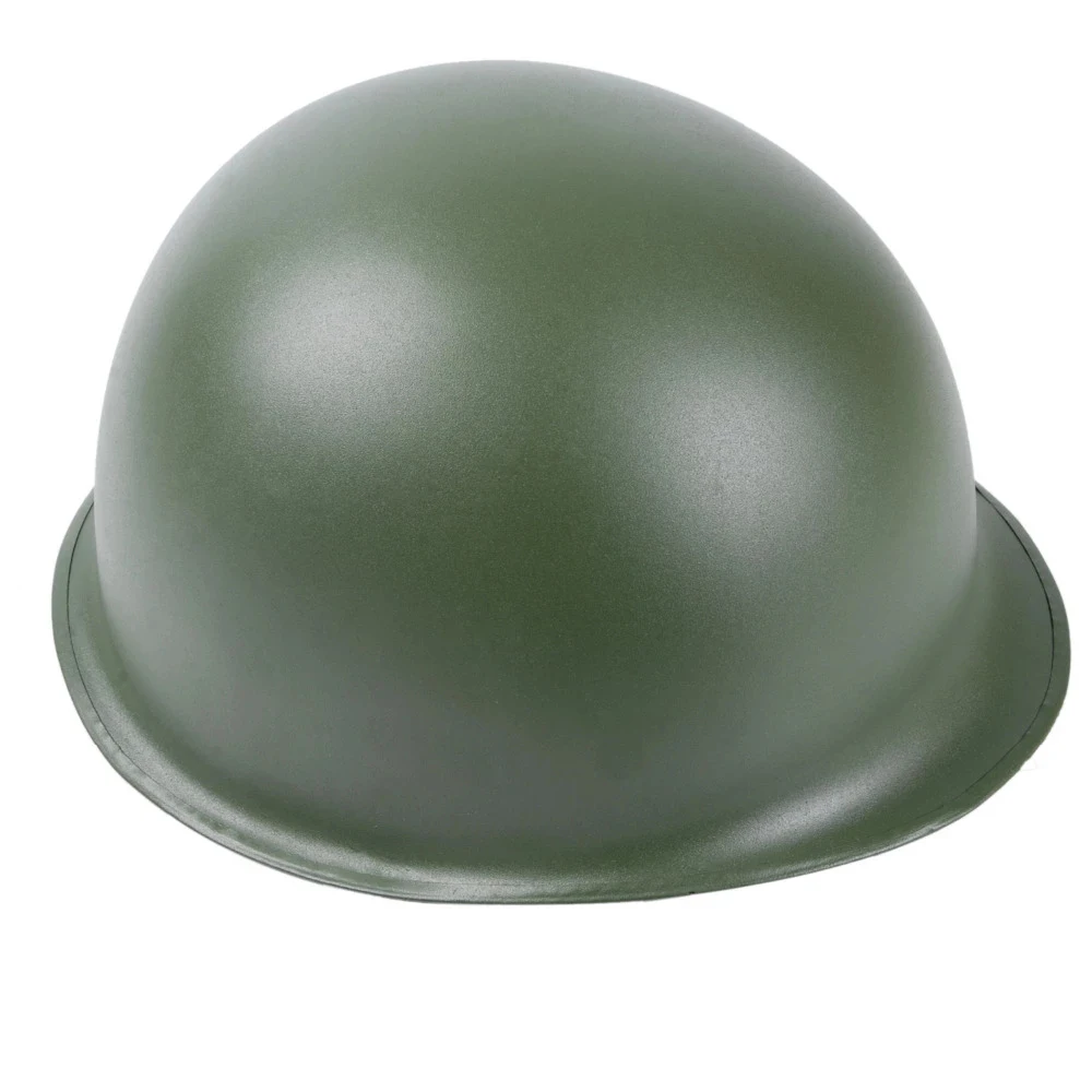 WWII WW2 US Army M1หมวกกันน็อกตะเข็บสีเขียวอเมริกาทหารโลหะกลางแจ้ง