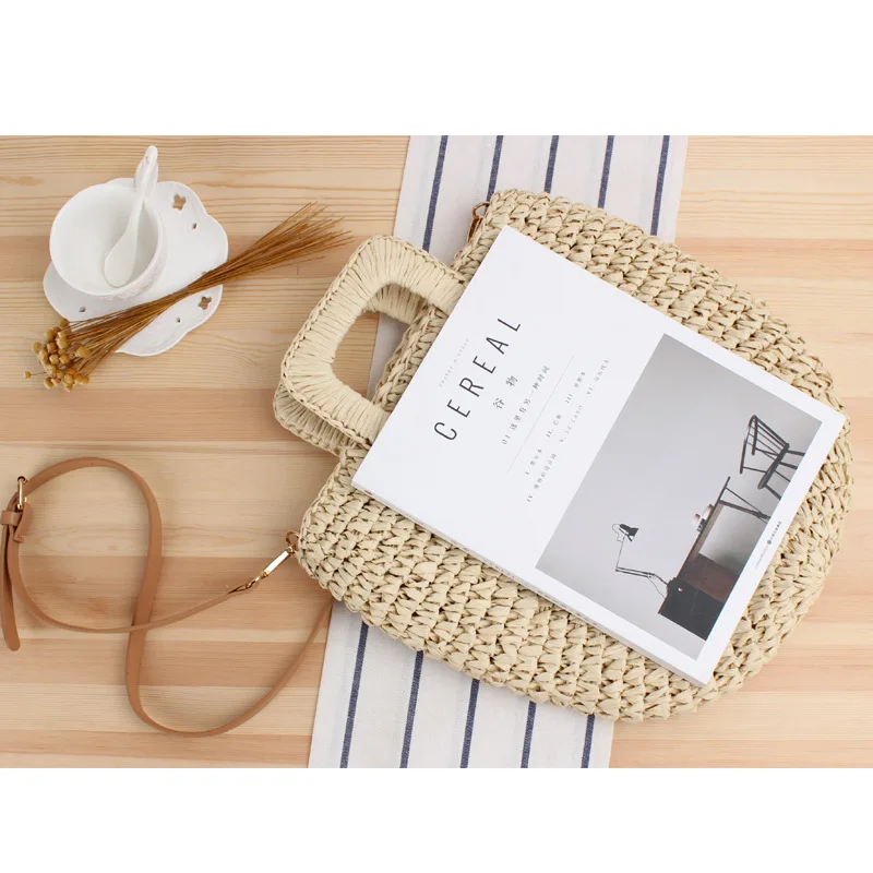 35x37CM The New Crossbody Hand Carry Dual Purpose Straw Bag Fashion Women Natural Style Summer Vacation Hand-woven Bag a7150