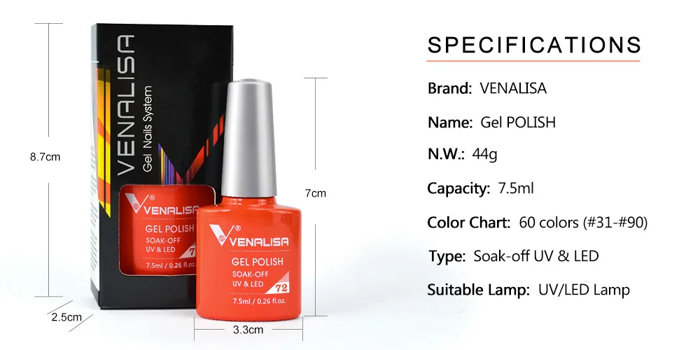 Venalisa Soak Off Gel-Nagellack, neue Serie, vollständige Abdeckung, Farbe, 7,5 ml, Nagel-UV-Gel-Nagelgel-Lack-Lack für CANNI-Gel-Maniküre – Detail 5