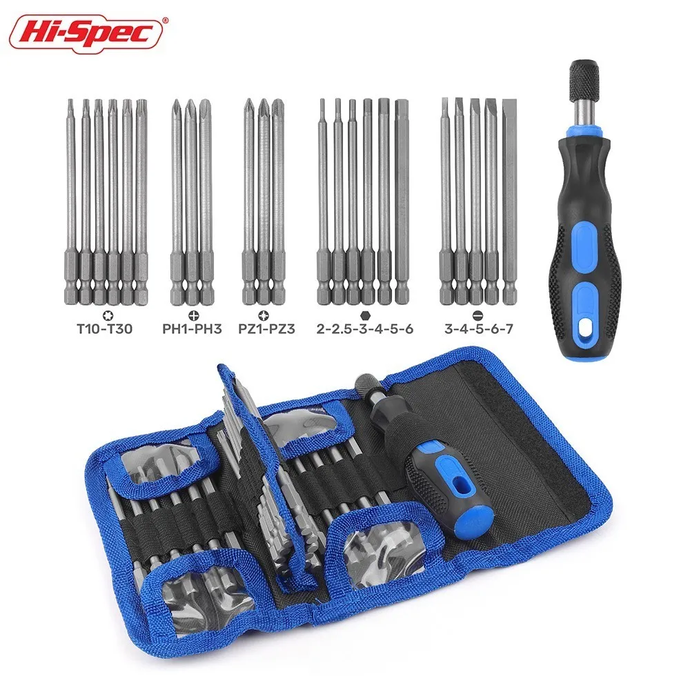 Jeu d\'embouts de tournevis magnétiques Hi-Spec, porte-embout, embouts Torx hexagonaux à dégagement rapide, ensemble multiple dans un sac en toile,