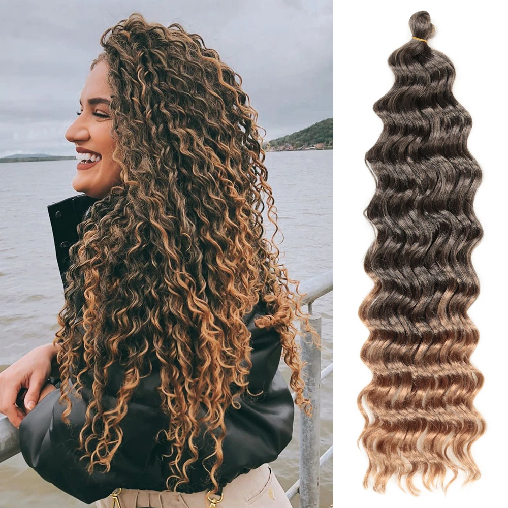 Onda de água trançando cabelo para mulheres, tranças sintéticas de crochê, ondas afro suaves, extensões de cabelo oceânicas, loiro preto, 24\