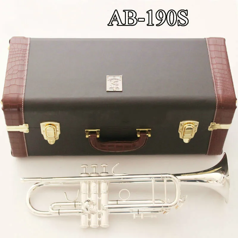 

AB-190S Bb Trumpet High Quality Brass Body Silver Plated Surface Brand Musical Instruments With Case Mouthpiece Free Shipping