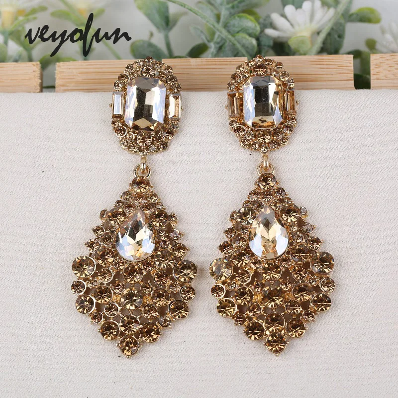 Veyofun Luxury Rhinestone Drop Earrings Classic Hyperbole Party Wedding Dangle Earrings for Women Fashion Jewelry New Gift