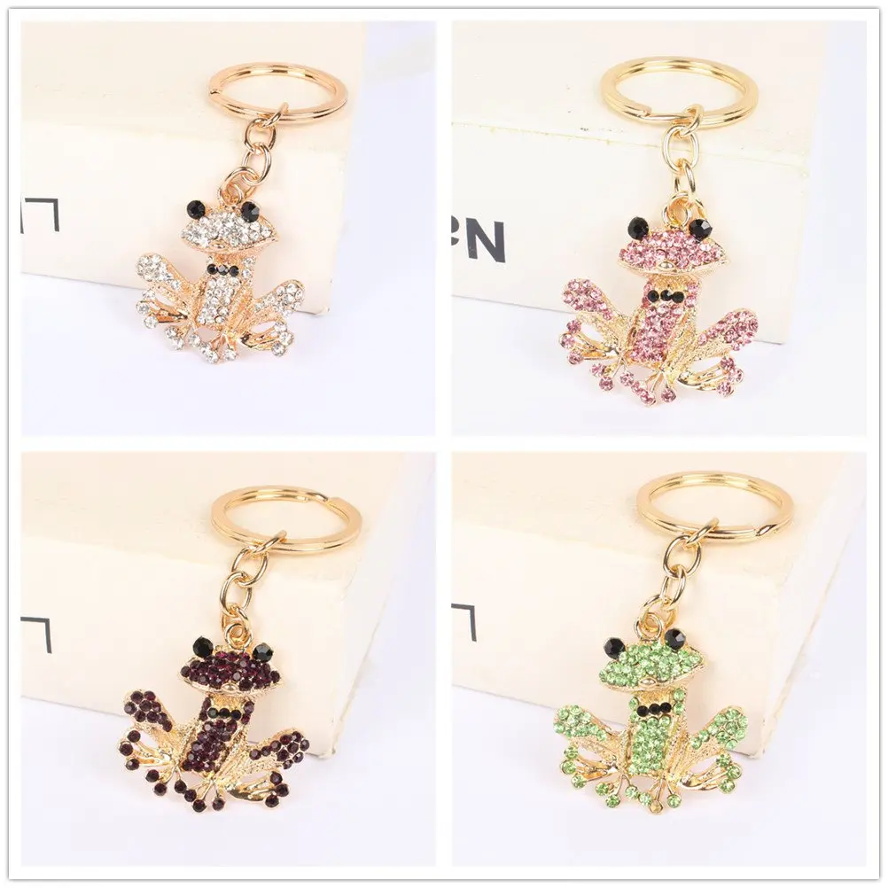 Mixed Color Frog Pendant Charm Rhinestone Crystal Purse Bag Keyring Key Chain Accessories Wedding Party Lover Friend Gift