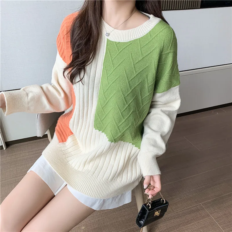 

H9514 Autumn Winter Sweater Women Loose Knitted Jumper Tops Female Student Girl Long Sleeve Round Collar Casual Pullover Clothes