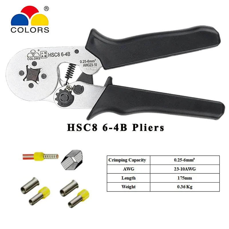 

Crimping tools pliers electrical tubular terminals box mini clamp HSC8 6-4B 0.25-6mm2 tools sets 1050 Terminal hand tools