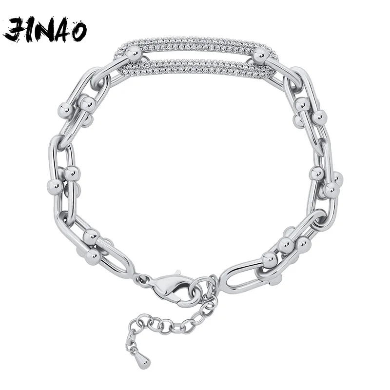 JINAO NEW 8mm AAA+ CZ HIP HOP plated Personality Iced Out CZ Bracelet With 1.5inch Tail chain Men and Women Jewelry