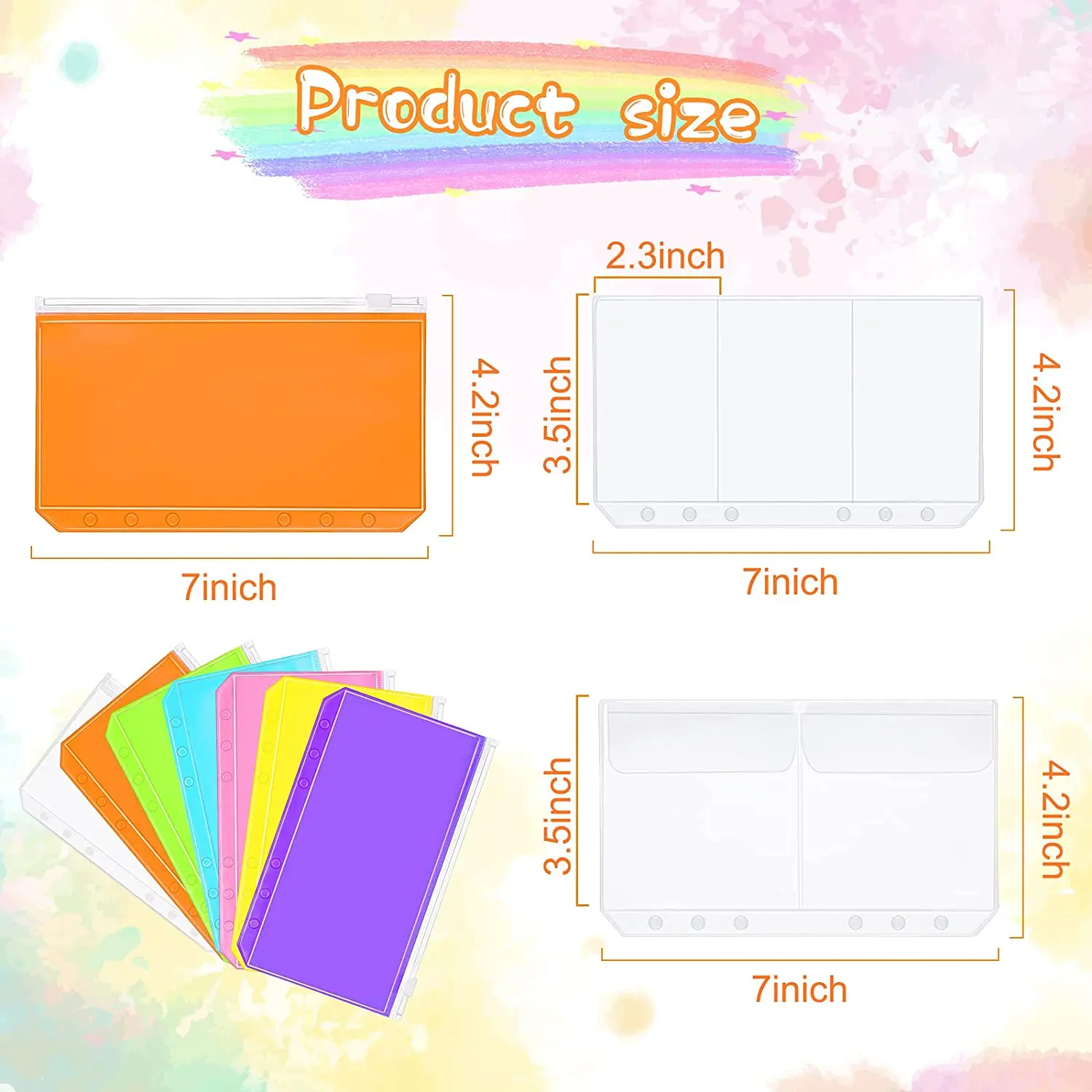 18 Pcs/Set A6 Size 6 Holes Binder Colorful Notebook Budget Zipper Pockets Waterproof PVC Cash Envelopes Bill Bag Card Sleeves