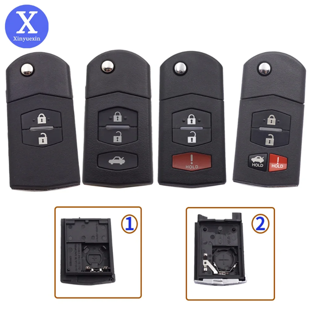 Xinyuexin Folding Flip Car Key Shell Fit for MAZDA 2 3 5 6 RX8 MX5 Uncut Blade Key Replacement Case Fob Accessories 2 3 4 Button