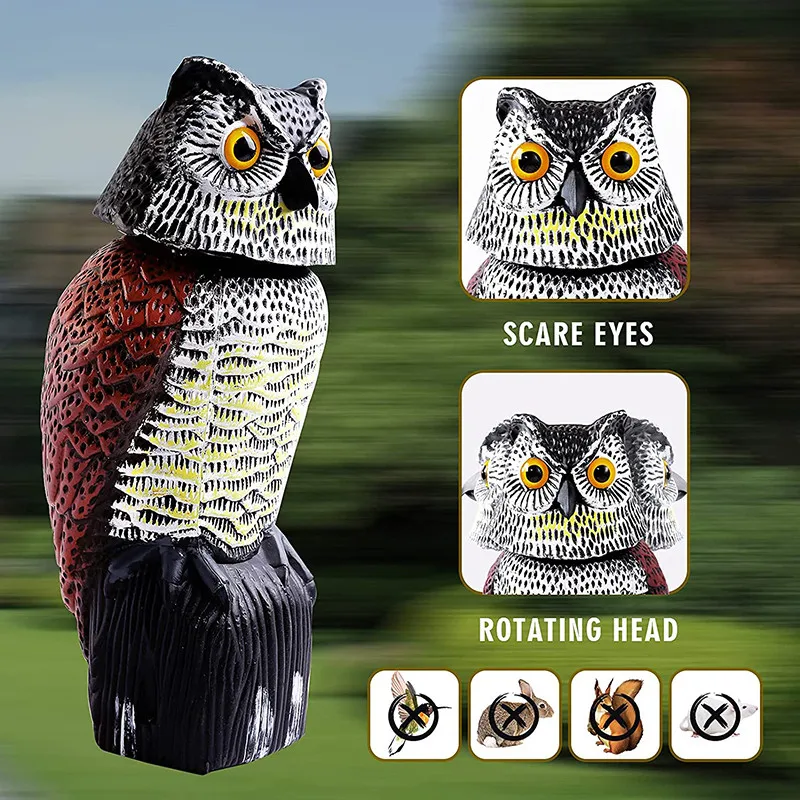 Realistic Bird Scarer Owl Garden Decor Scarecrow With Sound Rotating Head for Yard Garden Bird Repellent Outdoor Pest Control