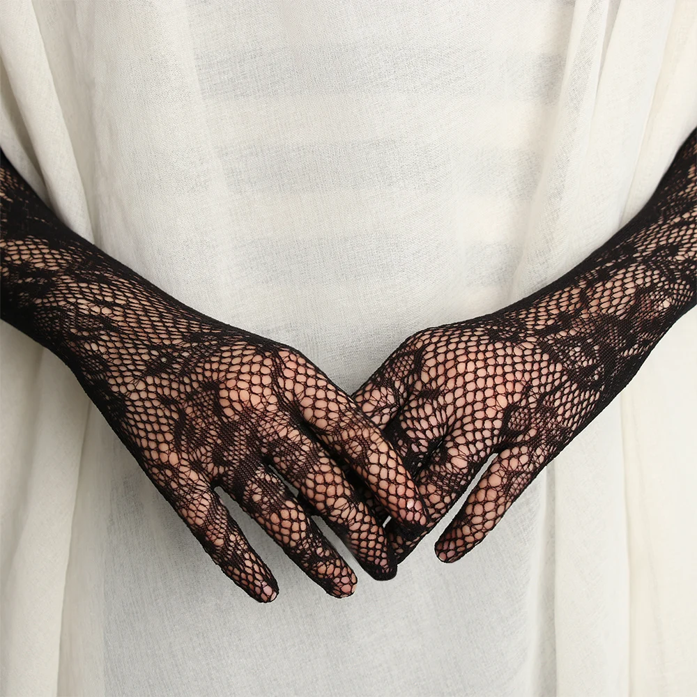 Gothic Punk Mittens Ladies Sexy Floral Bride Long Lace Mesh Liturgy Gloves Fancy Cosplay Dress Wedding Bride Gloves