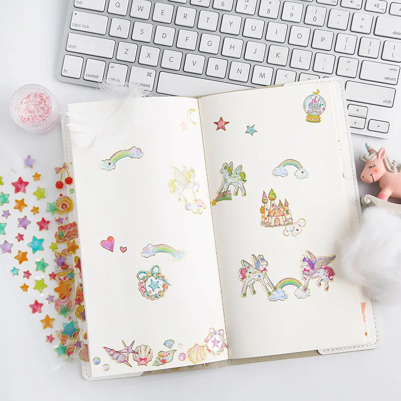 1 Pcs Cartoon Hot Stamping Transparent Stickers Escolar Student Diy Kawaii Scrapbooking Albums Decorative Stickers Stationery
