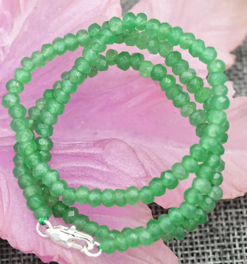 New 2x4mm Faceted Myanmar Natural Emerald Abacus Gems Necklace 18INCH Silver clasp