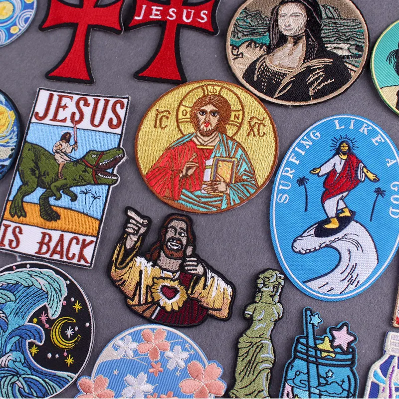 Iron On Patch Jesus Patches On Clothes DIY Van Gogh Stripes Wave Clothing Thermo adhesive Patches for Clothes Applique Accessory