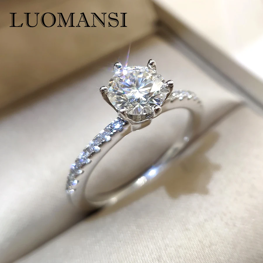 

Luomansi 100%-S925 Silver 18K Withe Gold Rings 1 Carat Moissanite Rings Engagement Wedding Jewelry Gift Jewelry Wholesale