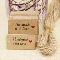 100pcs Kraft Paper Tags with Strings Handmade with Love Hang Tags Garment Tags for Candy/Gift/Cookies Display Packing Label Card 3